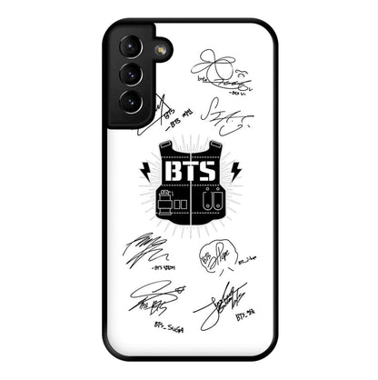 White K-Pop Band Army Logo and Signatures Phone Case