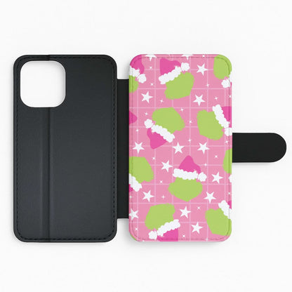 Pink Green Creature Xmas Pattern Flip Phone Case
