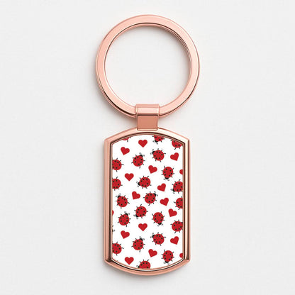 Ladybugs And Hearts Pattern Rose Gold Keyring