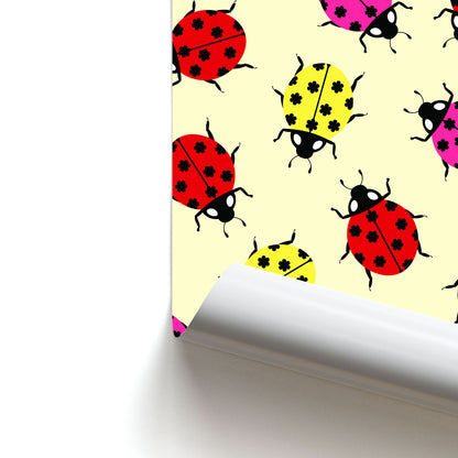 Ladybugs With Flower Spots Pattern Poster