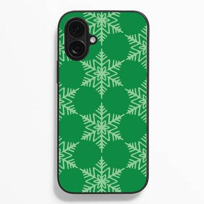 Green Giant Snowflakes Christmas Pattern iPhone 16 Plus Case