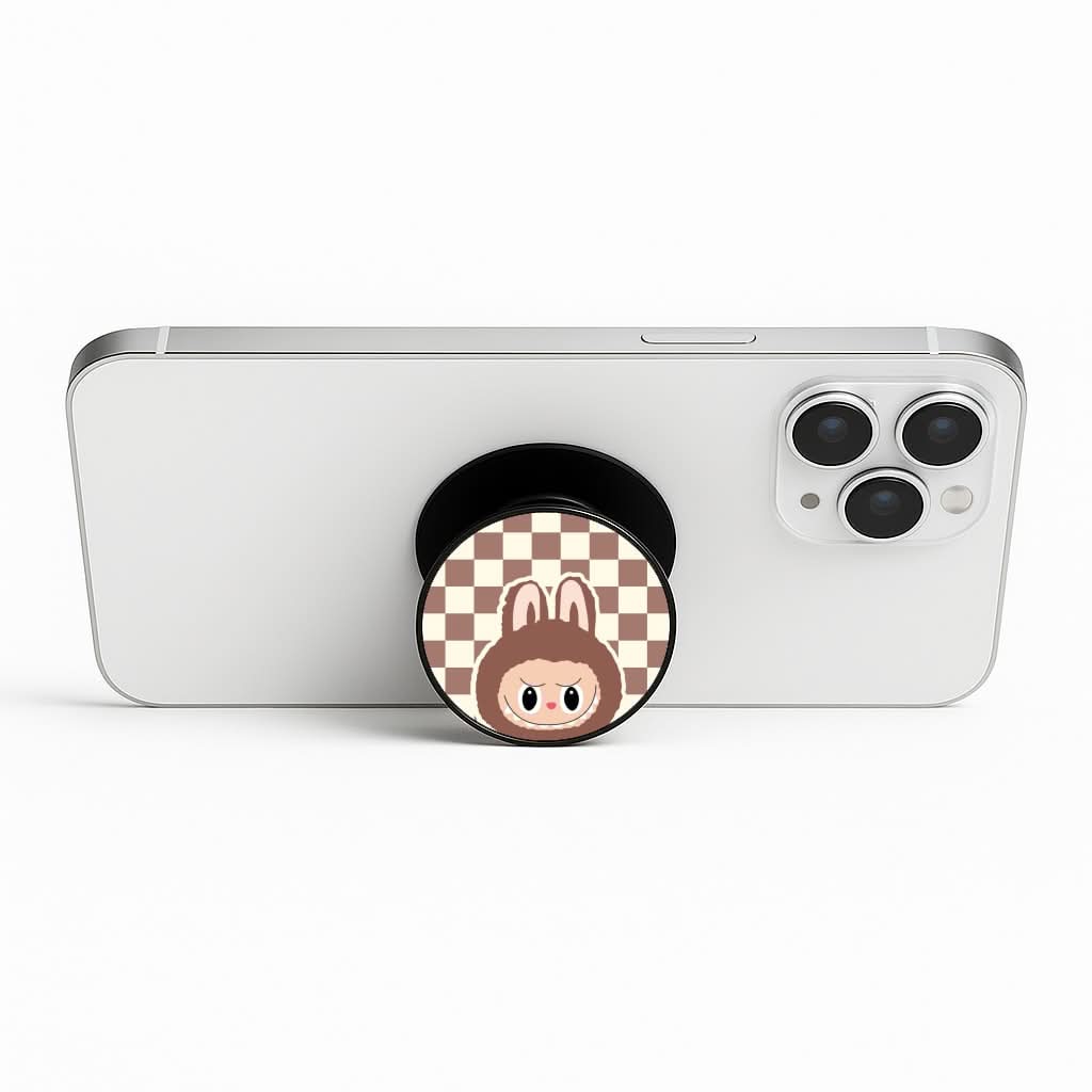 Checkered Cute Brown Monster  Phone Stand