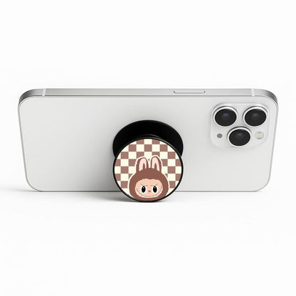 Checkered Cute Brown Monster  Phone Stand