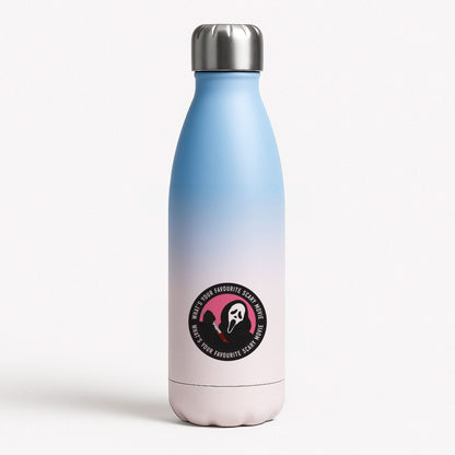 What's Your Favourite Scary Movie Badge Blue Water Bottle