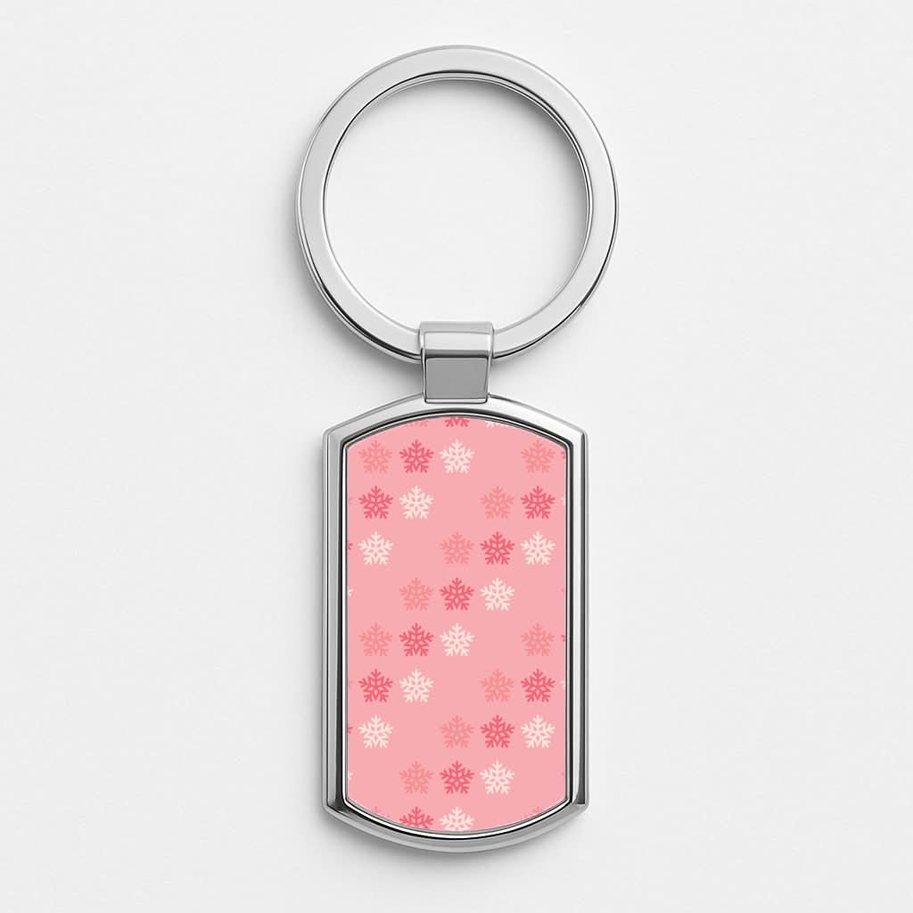 Red Slowflakes Christmas Pattern Silver Metal Keyring
