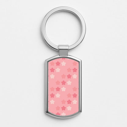 Red Slowflakes Christmas Pattern Silver Metal Keyring