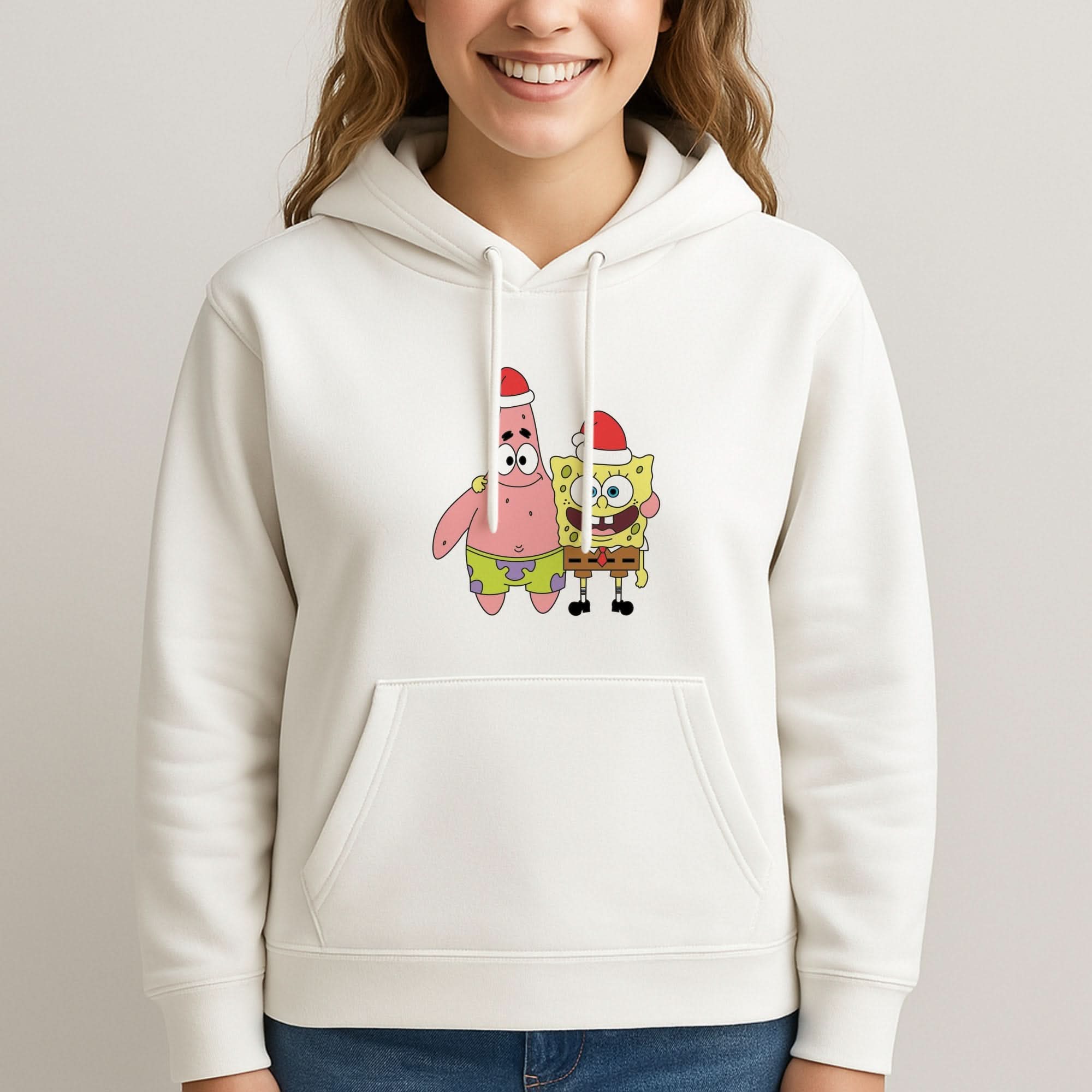 Cartoon Sponge And Starfish Christmas Hats Womans Hooded Sweatshirt