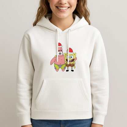 Cartoon Sponge And Starfish Christmas Hats Womans Hooded Sweatshirt