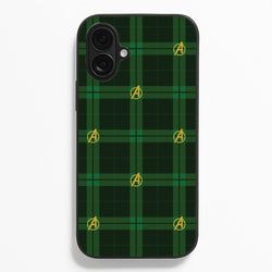 Superhero Team Green Tartan Pattern iPhone 16 Plus Case