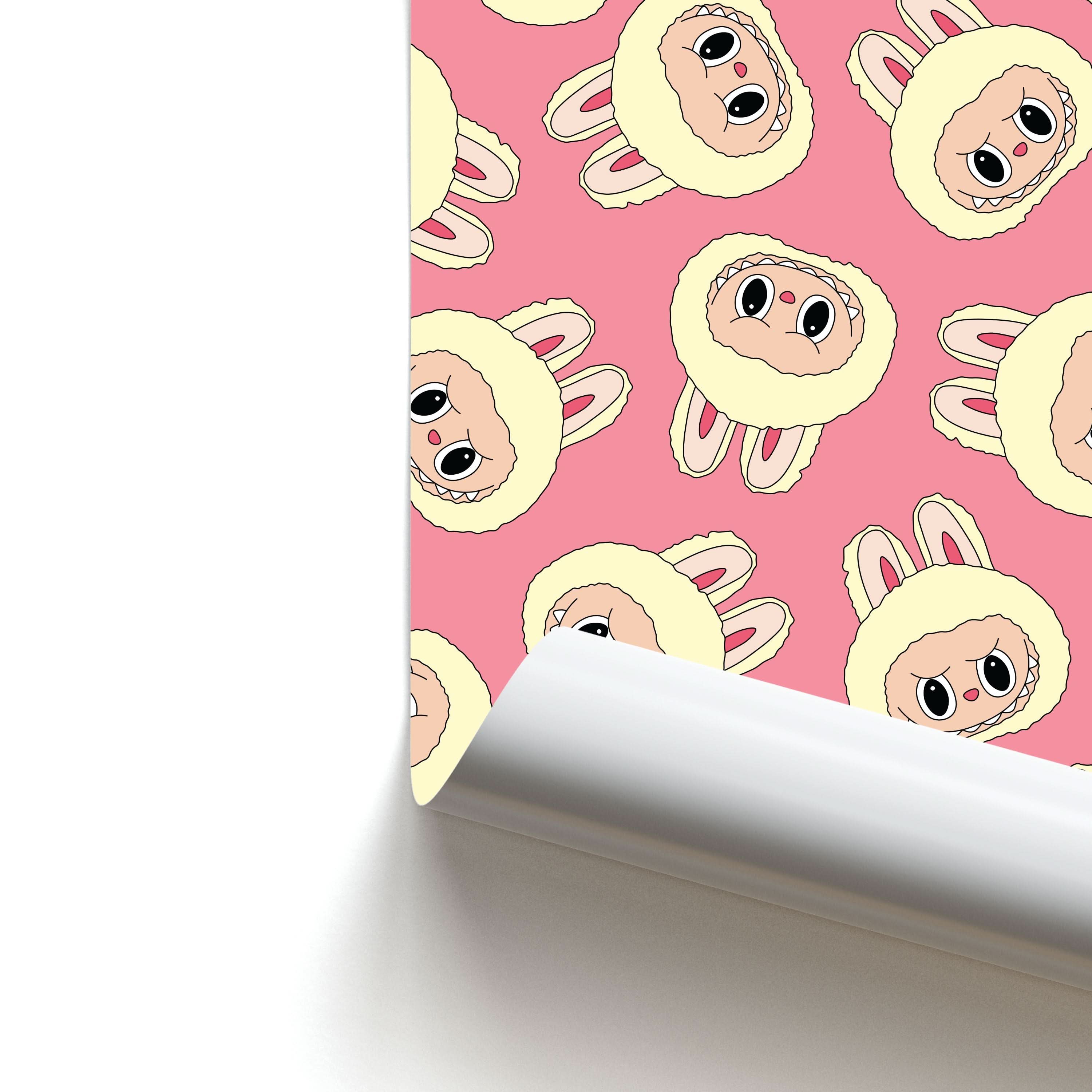 Cute Cream Monster Face Pattern Poster