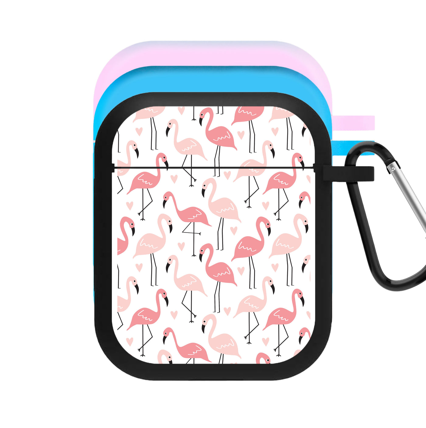 White & Pink Flamingo Pattern AirPods Case