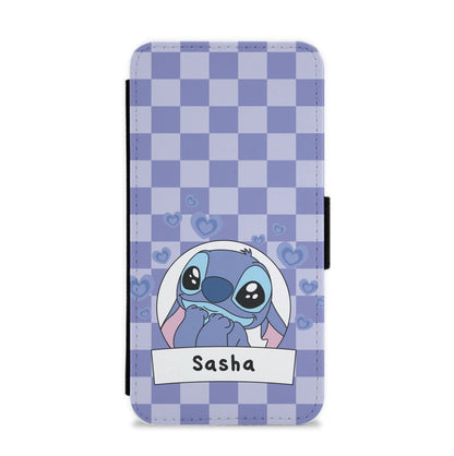 Personalised Cute Blue Alien Flip / Wallet Phone Case