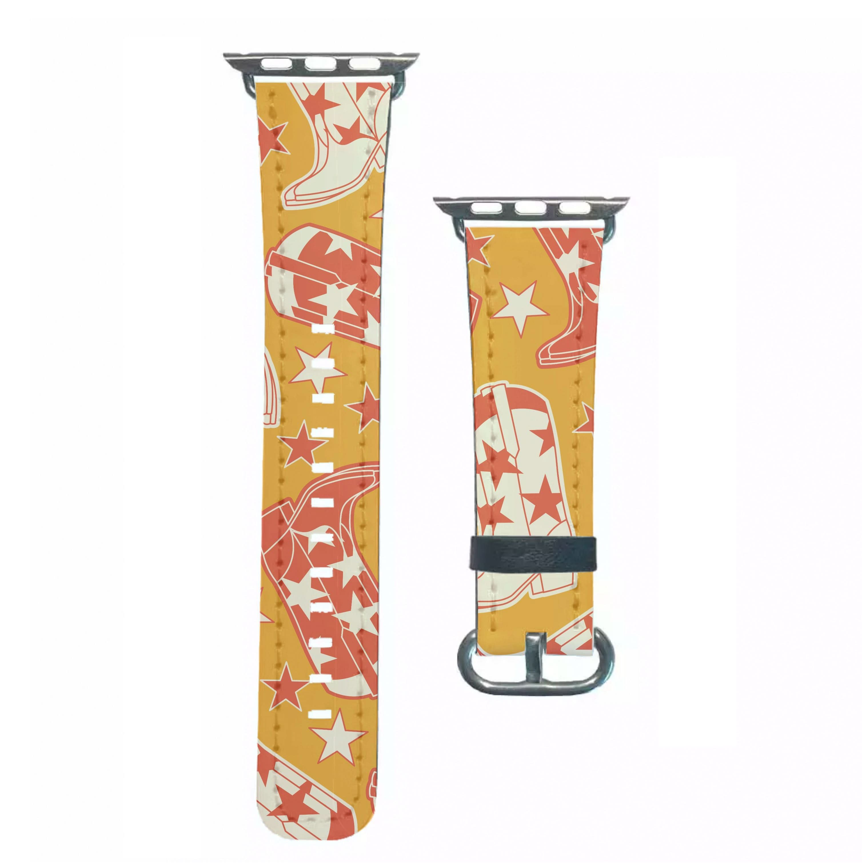 Cartoon Cowboy Boots And Stars Pattern Apple Watch Strap