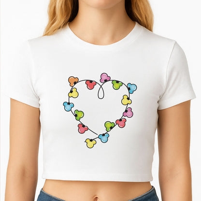 Cartoon Mouse Christmas Fairylights Heart Crop Top