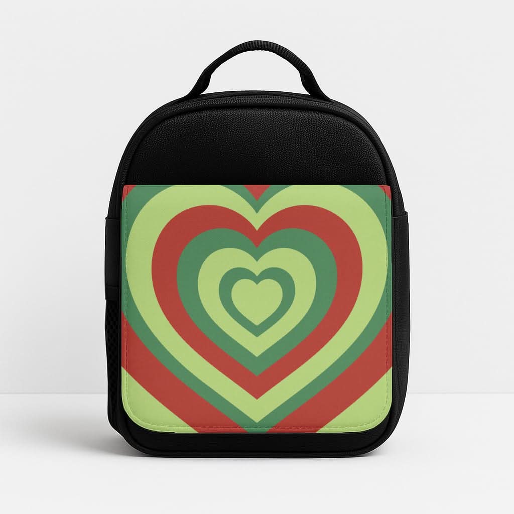 Red And Green Trippy Heart Christmas Pattern Insulated Lunch Bag