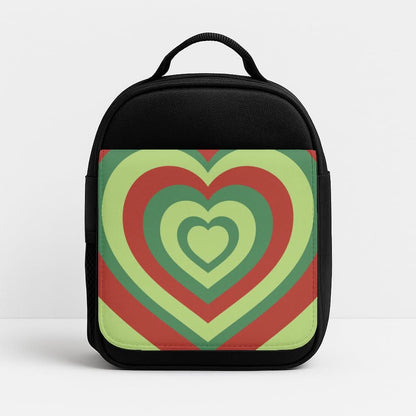 Red And Green Trippy Heart Christmas Pattern Insulated Lunch Bag