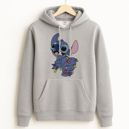 Cute Blue Alien Fairylights Unisex Grey Hoodie