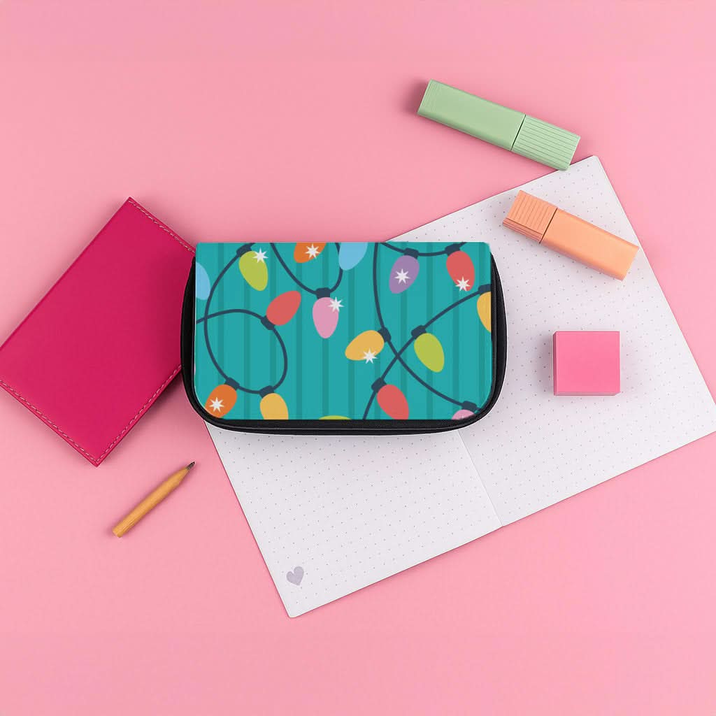Funky Christmas Lights Pattern Pencil Case