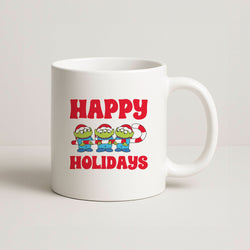Happy Holidays Cute Green Aliens Coffee Mug