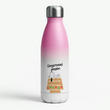 Cartoon Beagle Gingerbread House Pink Water Bottle