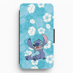 Cute Blue Alien Floral Pattern Flip / Wallet Phone Case