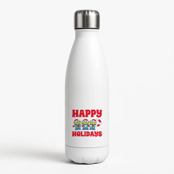 Happy Holidays Cute Green Aliens White Water Bottle