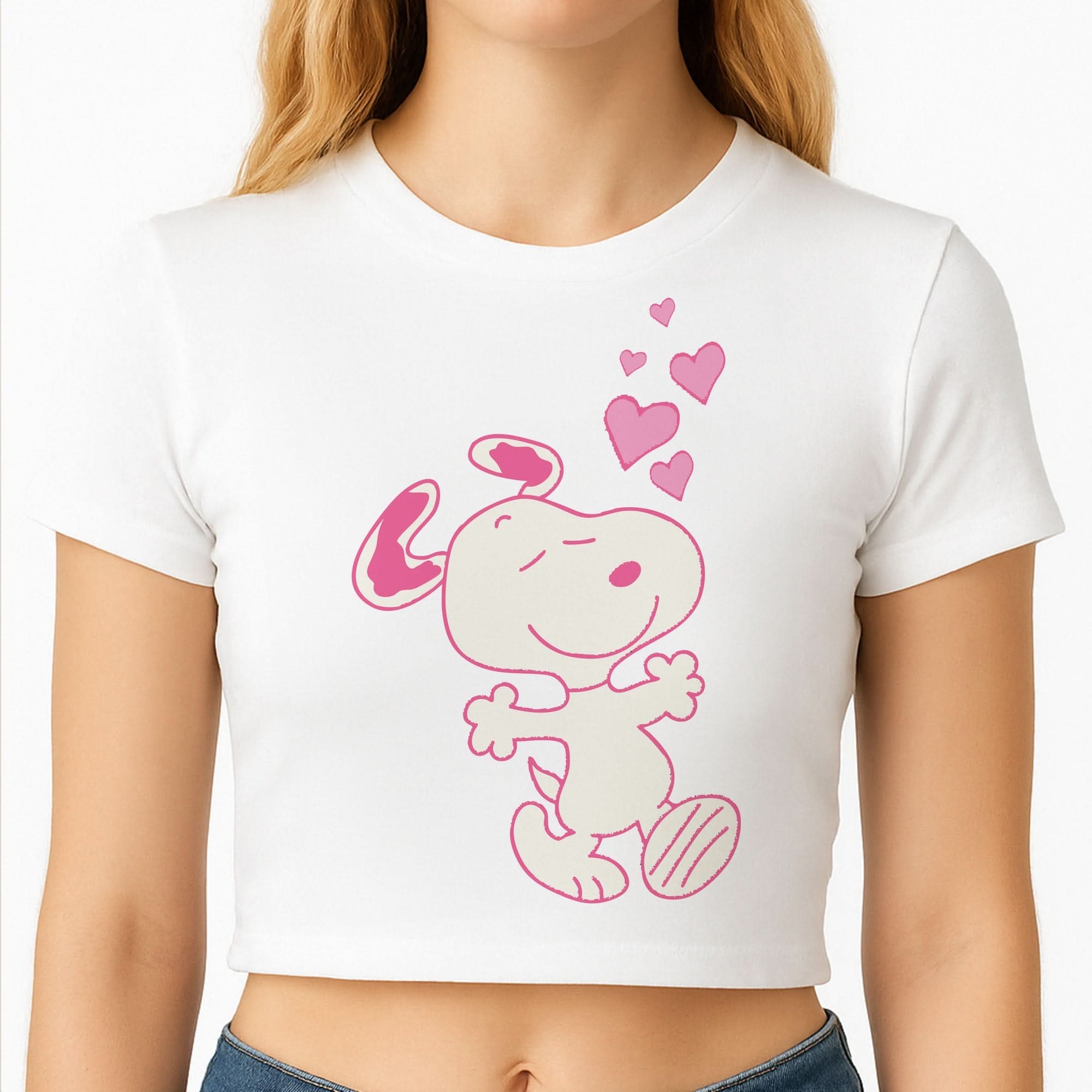 Cartoon Beagle Valentine Hearts Pattern Crop Top
