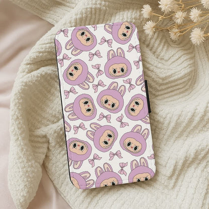 Cute Purple Monster And Bows Pattern Leather Phone Case