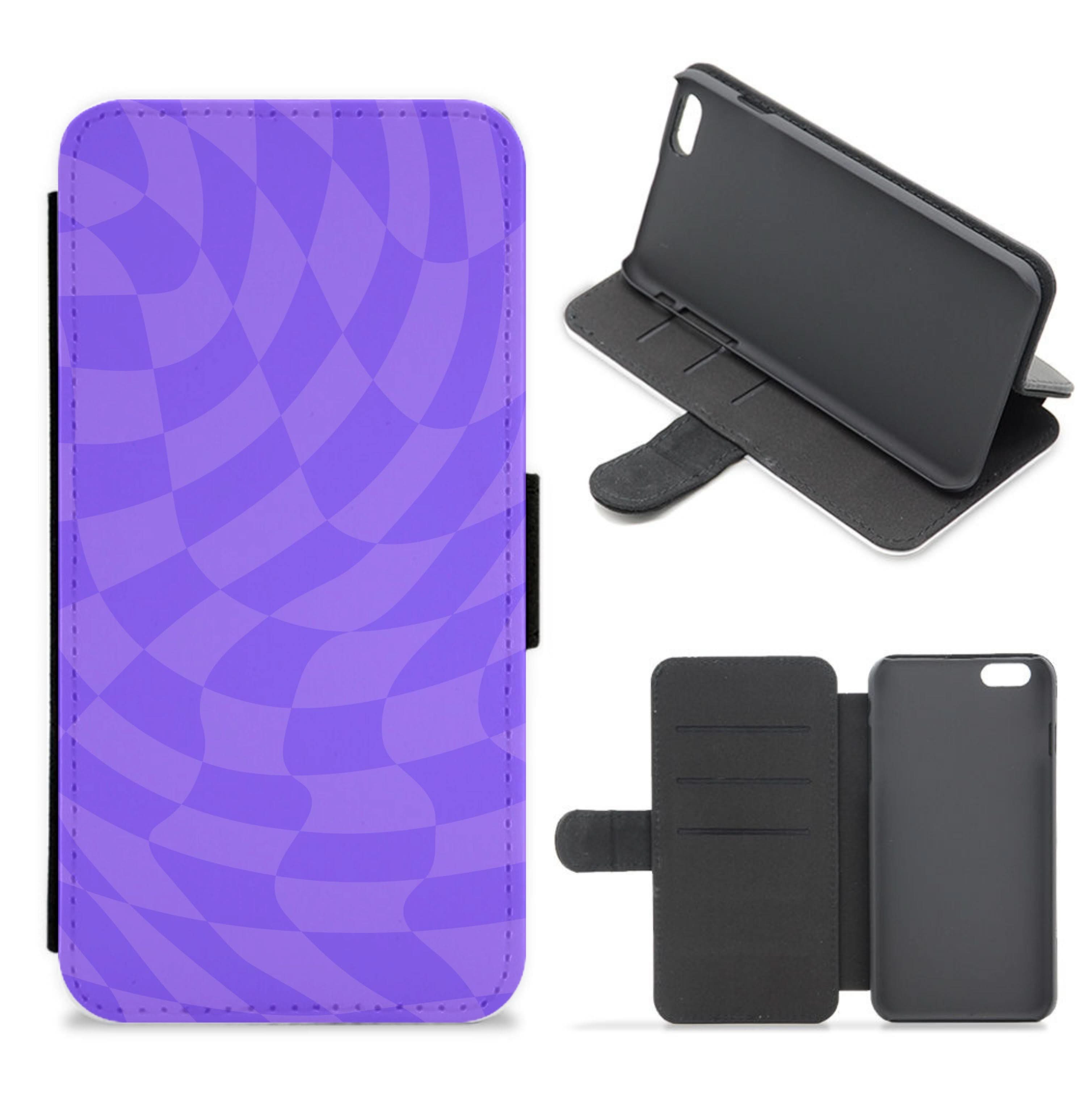 Purple Trippy Checkerboard Pattern Flip / Wallet Phone Case