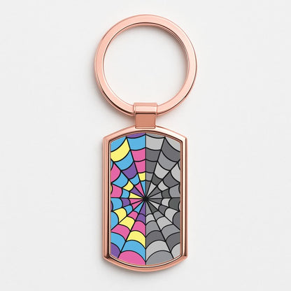 Colourful And Gray Spiderweb Rose Gold Keyring