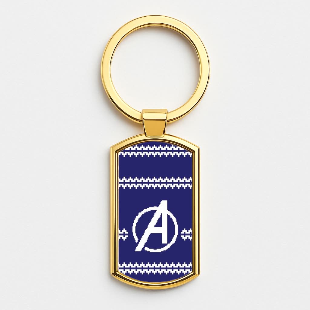 Superhero Team Blue Christmas Jumper  Gold Keyring