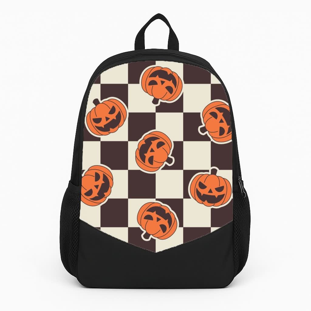 Pumpkin Stickers Checkered Pattern Backpack