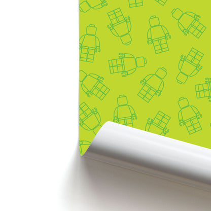 Bricks Figures Pattern Green Poster