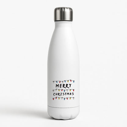 Merry Christmas String Lights White Water Bottle