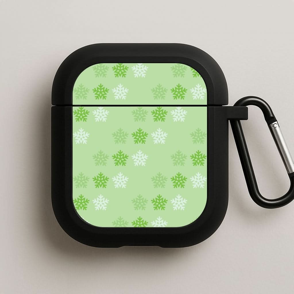 Green Slowflakes Christmas Pattern Black AirPods Case