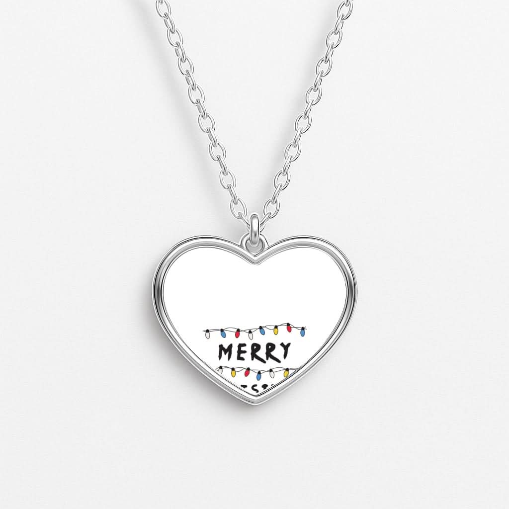 Merry Christmas String Lights Heart Necklace