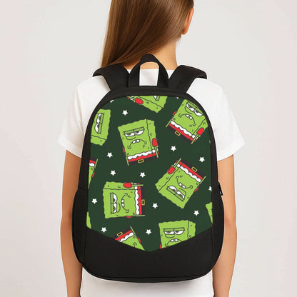 Grumpy Christmas Cartoon Sponge Pattern School Bag