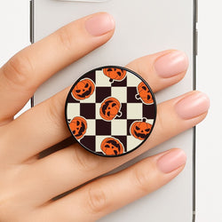 Pumpkin Stickers Checkered Pattern Phone Grip
