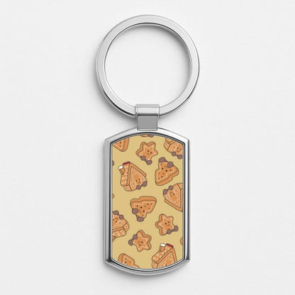 Gingerbread Plushies Pattern Silver Metal Keyring