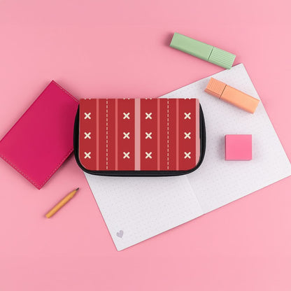 Stripes And Stitches Red Christmas Pattern Pencil Case