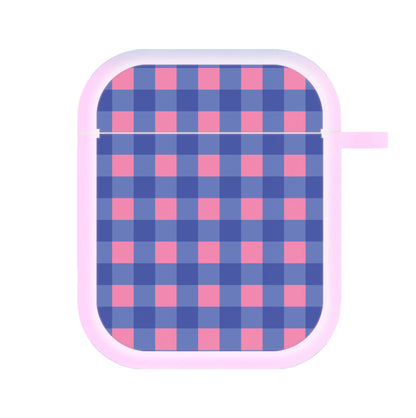 Pink And Blue Checkered Pattern AirPods Case