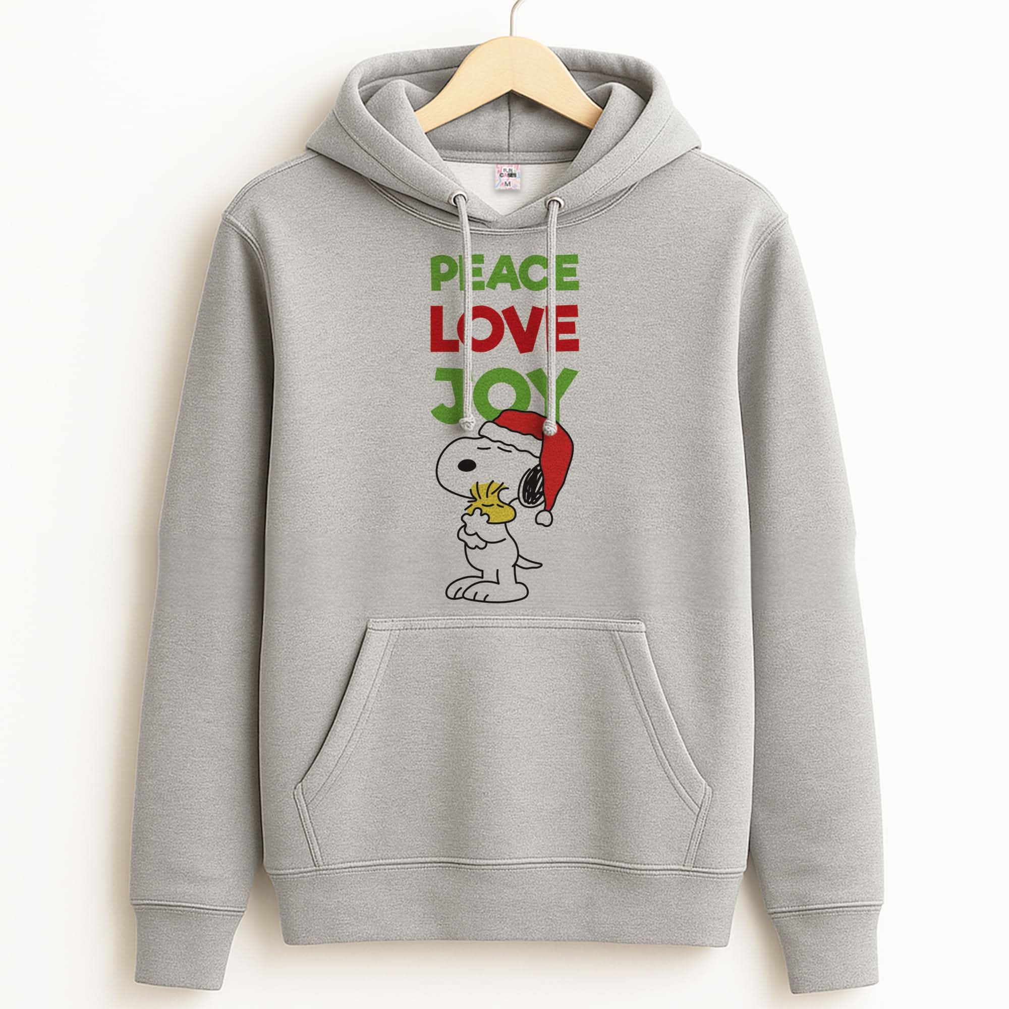 Peace, Love, Joy Christmas Cartoon Beagle Unisex Grey Hoodie