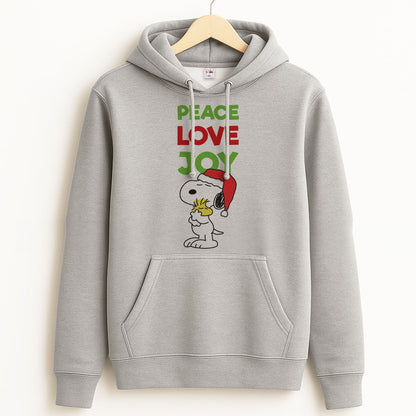Peace, Love, Joy Christmas Cartoon Beagle Unisex Grey Hoodie