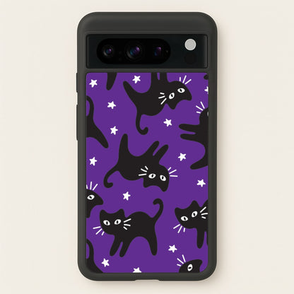 Cartoon Black Cats And Stars Pattern Google Pixel 8 Pro Case