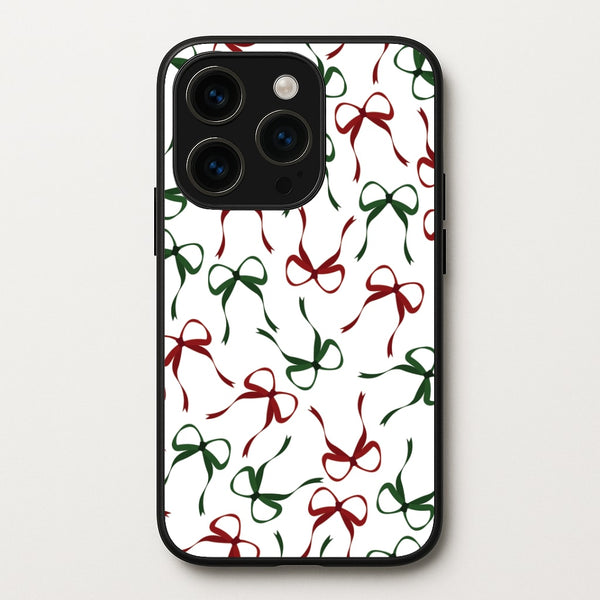 Red And Green Coquette Christmas Bows Pattern iPhone 14 Pro Max Case