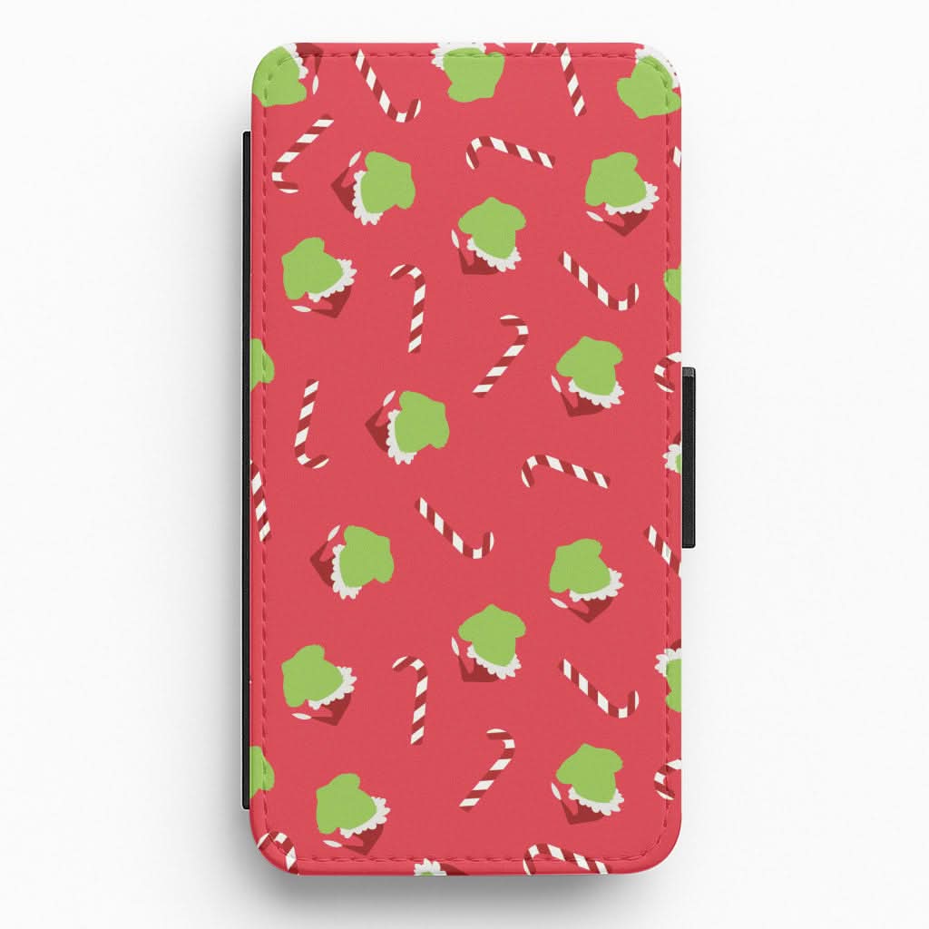 Green Creature And Candy Canes Pattern Flip / Wallet Phone Case
