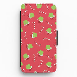 Green Creature And Candy Canes Pattern Flip / Wallet Phone Case