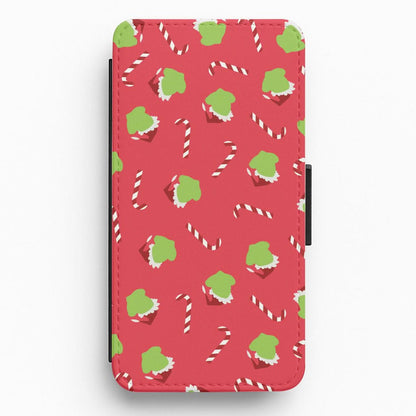 Green Creature And Candy Canes Pattern Flip / Wallet Phone Case
