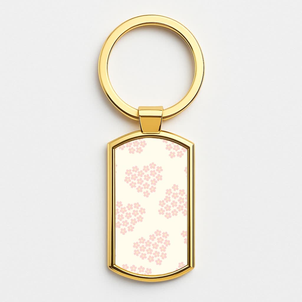 Flower Hearts Pattern Gold Keyring