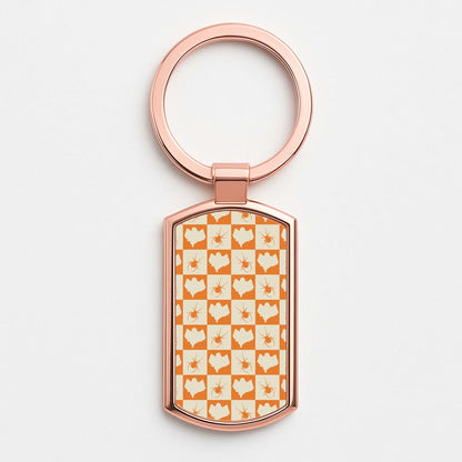 Spiders And Ghosts Checkered Pattern II Rose Gold Keyring